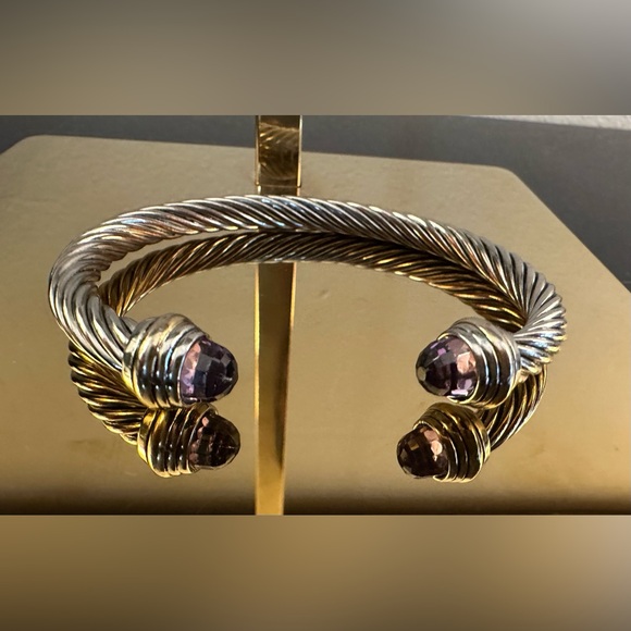 Jewelry - Silver Tone Cable Bracelet with Purple Stones